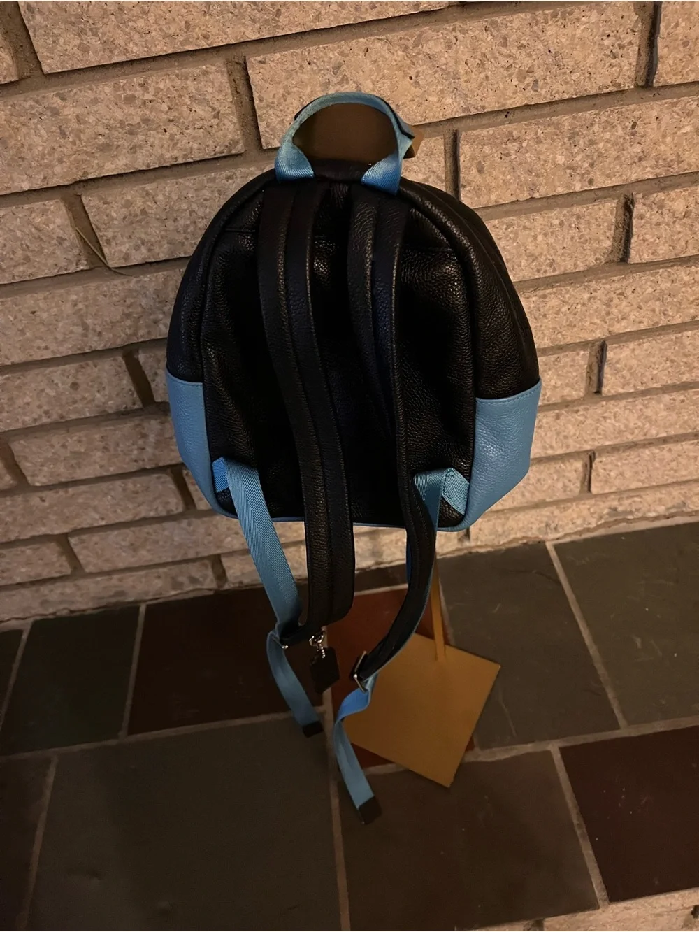 Coach Mini Backpack Blue Black Pebbled Leather Two Tone Silver Hardware
